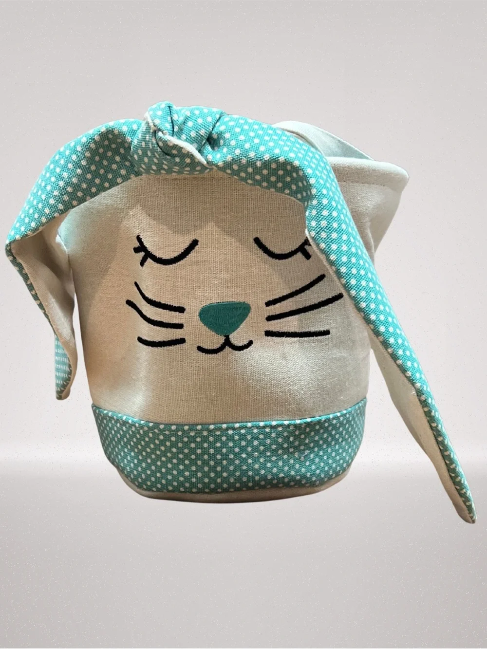 Bunny Rabbit Fabric Storage Basket Teal Polka Dot Nursery Bin